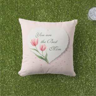 Pink Tulips Heart Mother's Day Gift Outdoor Pillow