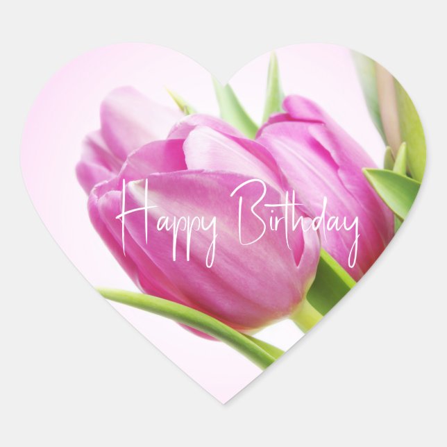 Pink tulips heart sticker (Front)