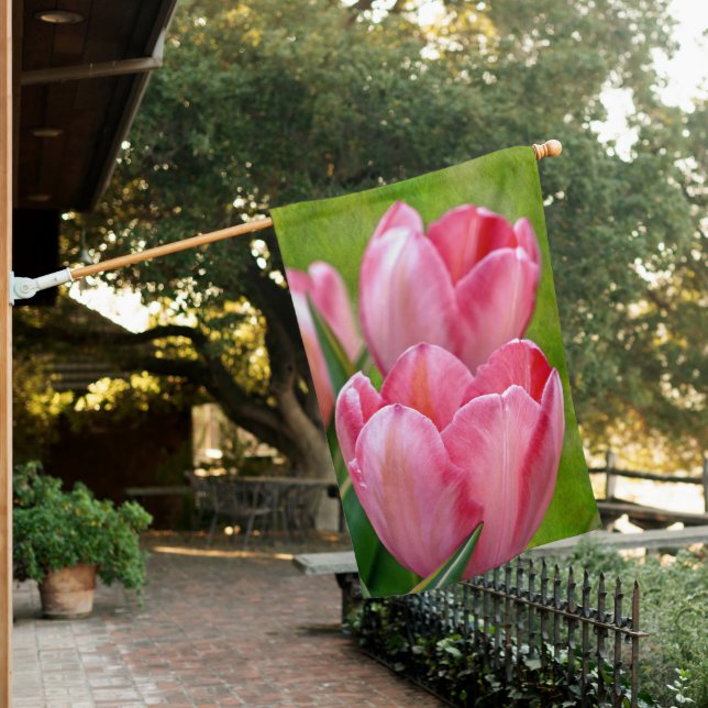 Pink Tulips House Flag (In SItu)