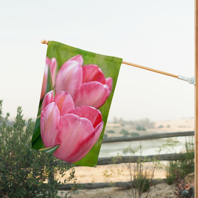Pink Tulips House Flag (Insitu (Back))