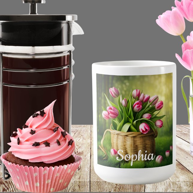 Pink Tulips in Basket Coffee Mug (Creator Uploaded)