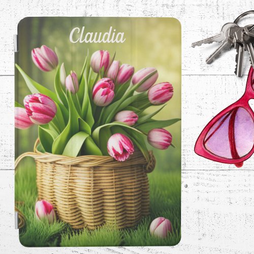 Pink Tulips in Basket Signature  iPad Air Cover