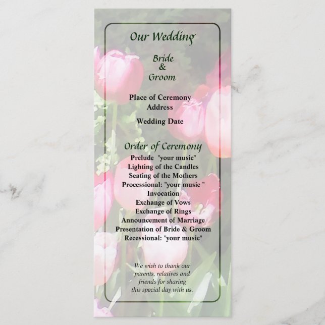 Pink Tulips in Garden Wedding Program (Front)