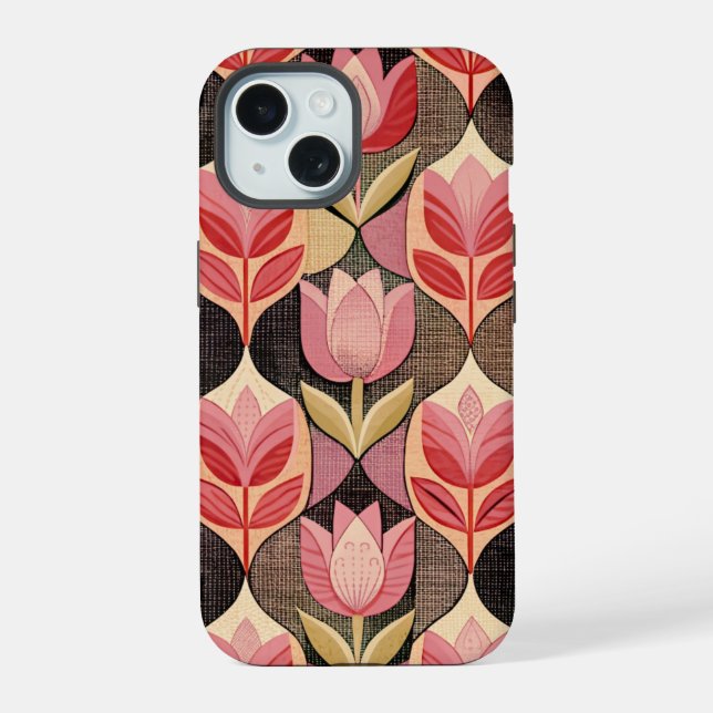 Pink Tulips iPhone 15 Case (Back)