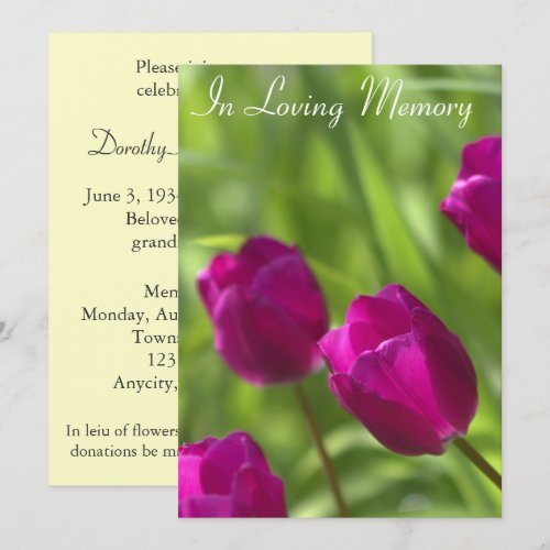 Pink Tulips Memorial Service Announcement