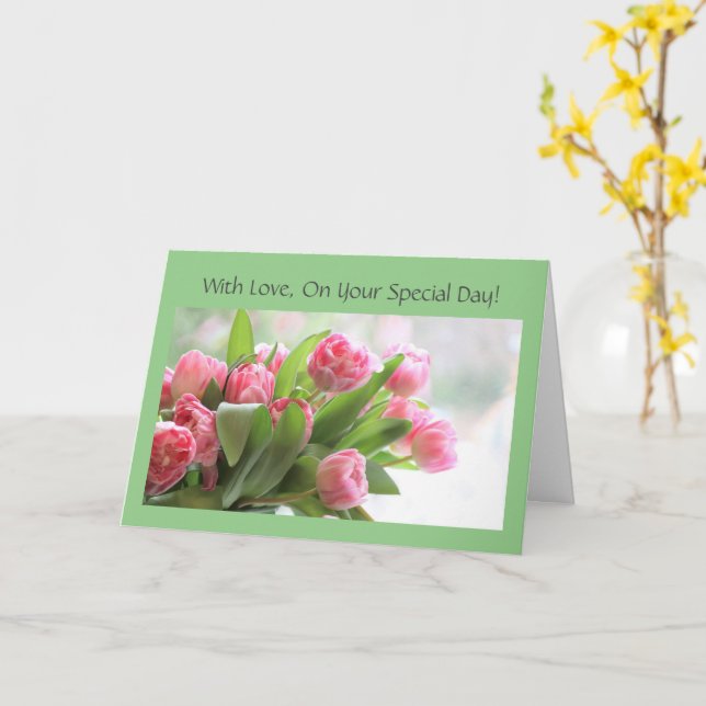Pink Tulips Mother's Day Card (Yellow Flower)