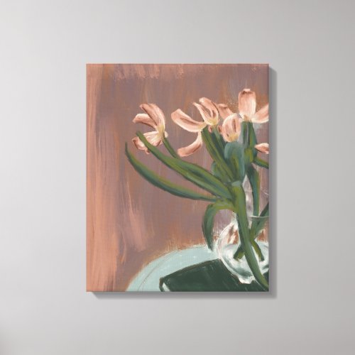 Pink Tulips on a Table Painting Canvas Print