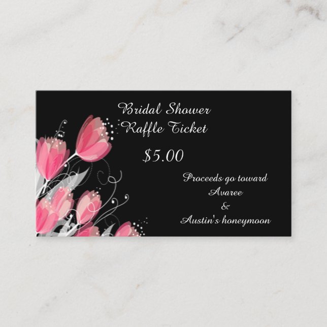 Pink Tulips On Black Enclosure Card (Front)