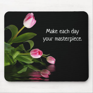 pink tulips on black inspiration mouse pad