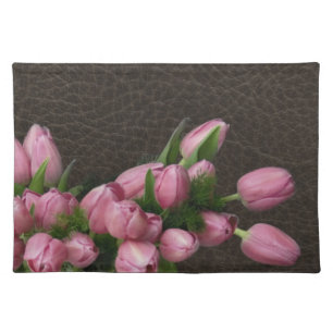 Pink Tulips on Elegant Leather American MoJo Place Placemat