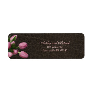 Pink Tulips on Leather Background Adress Label