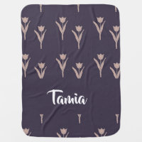 Pink tulips on purple pattern baby blanket