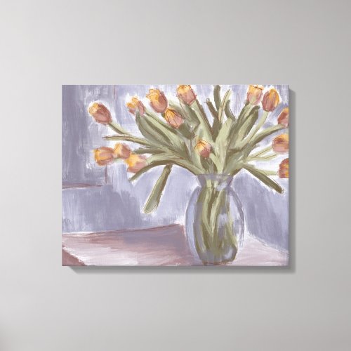 Pink Tulips on Table Painting Canvas Print