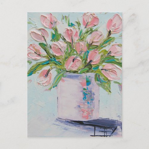 Pink Tulips Painting Tulip Art Textured Flowers Postcard