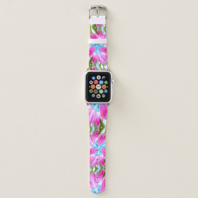 Pink Tulips Pattern Apple Watch Band (Front)