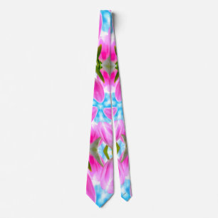 Pink Tulips Pattern Neck Tie