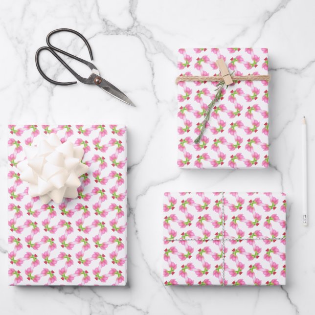 Pink tulips pattern wrapping paper sheets (Front)