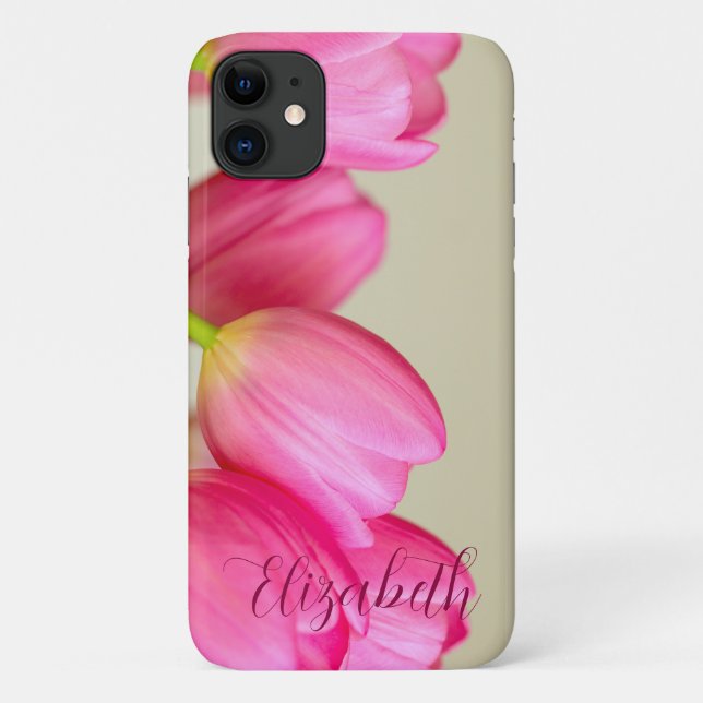 Pink Tulips Personalize Case-Mate iPhone Case (Back)