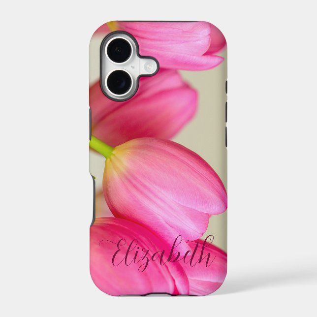 Pink Tulips Personalize iPhone Case (Back)