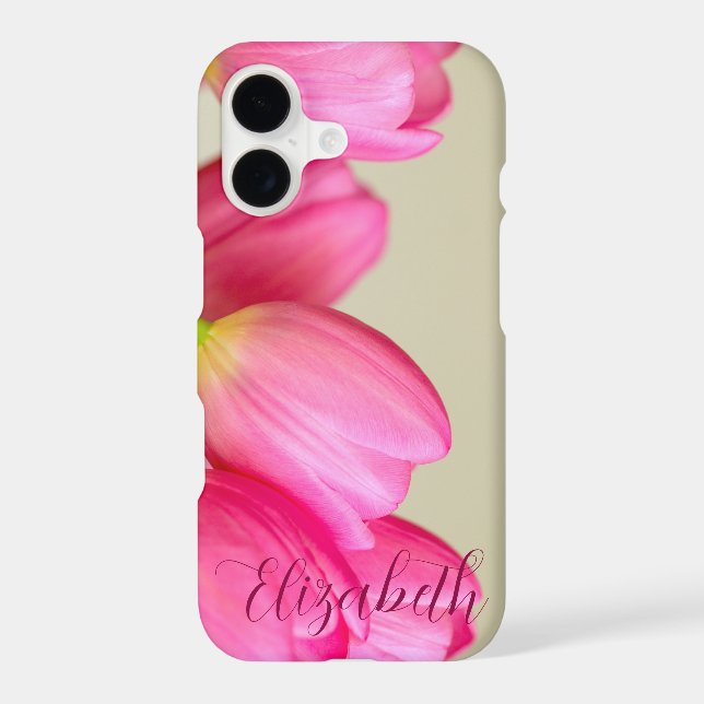 Pink Tulips Personalize Iphone Case (Back)