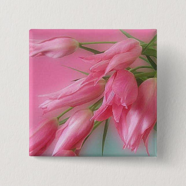 Pink Tulips Pinback Button (Front)
