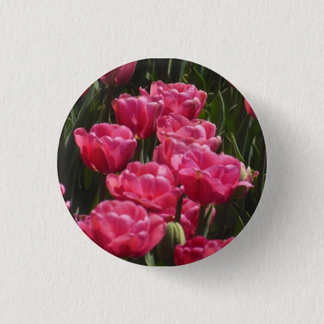 Pink Tulips Pinback Button (Front)