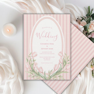 Pink Tulips Pink Stripe Vintage Wedding Invitation