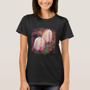 Pink Tulips Raindrops Floral Nature  T-Shirt