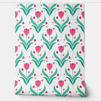 Pink Tulips Romantic Pattern Wallpaper