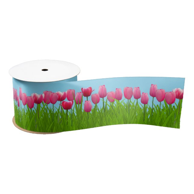 Pink Tulips  Satin Ribbon (Spool)