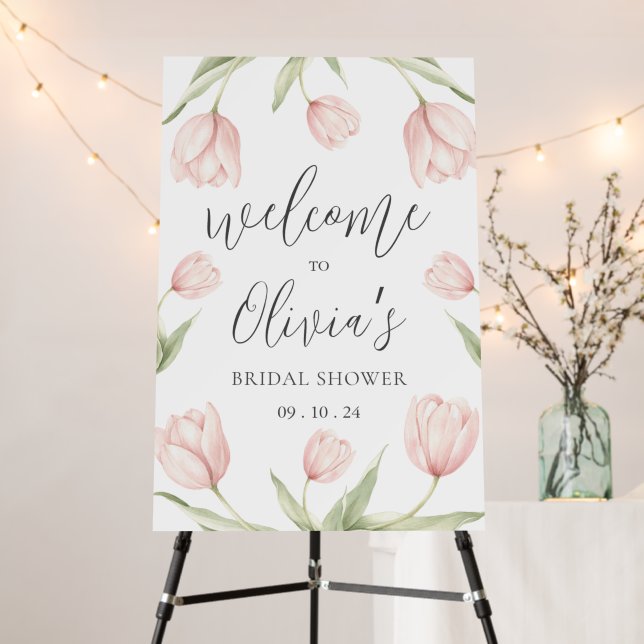 Pink Tulips Script Bridal Shower Foam Board (In Situ (Stand))
