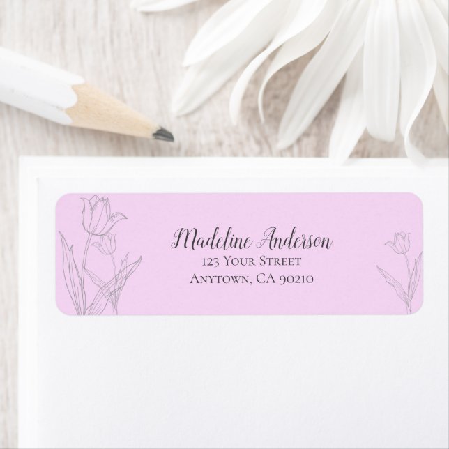 Pink Tulips Silhouette | Return Address Label (Insitu)