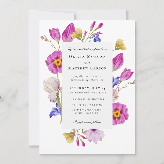 Pink Tulips Spring Floral Wedding Invitation (Front)