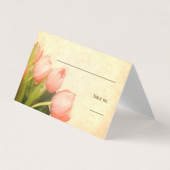 Pink Tulips Spring Wedding Guest seating Card
