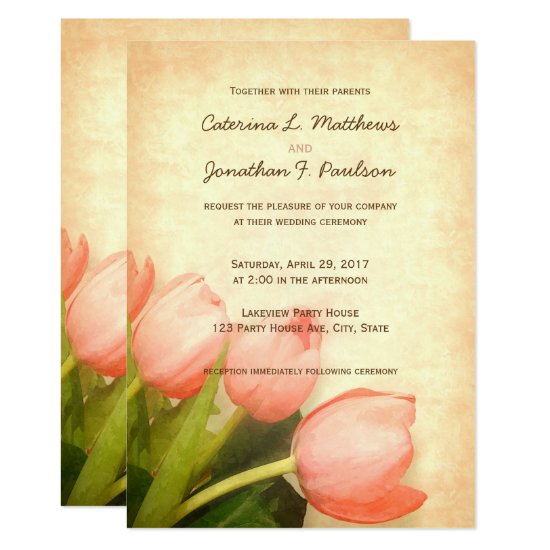Pink tulips spring wedding invitation