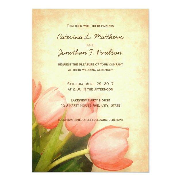 Pink Tulips Spring Wedding Invitation