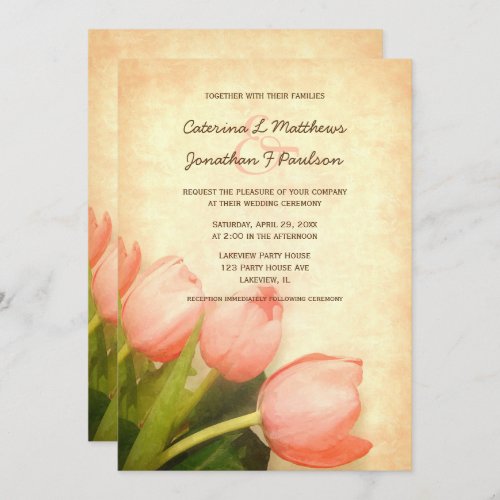 Pink tulips spring wedding invitation