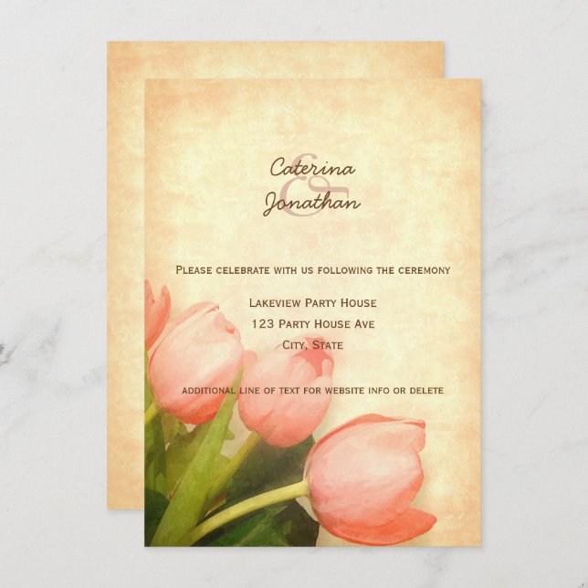 Pink tulips spring wedding reception invitation (Front/Back)