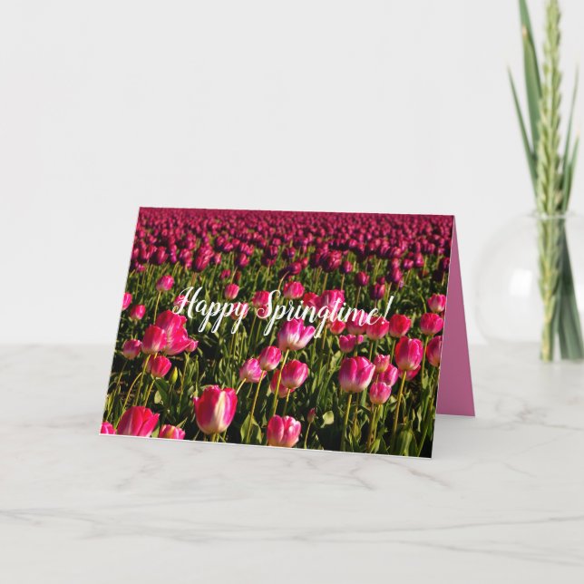 Pink tulips, springtime greeting, pink flowers card (Front)