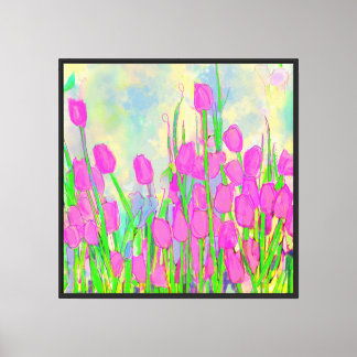Pink Tulips Stems Leaves and Sky Canvas Print