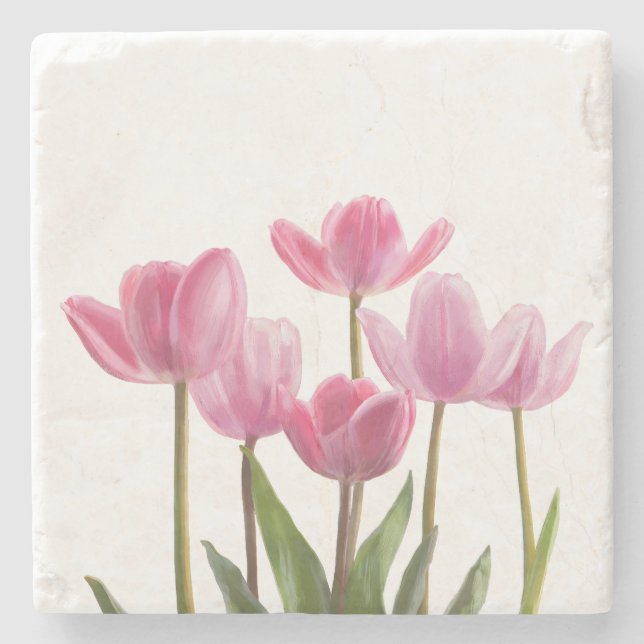 Pink Tulips Stone Coaster (Front)