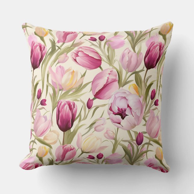 Pink Tulips Throw Pillow (Front)