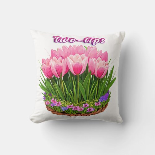 Pink Tulips Throw Pillow