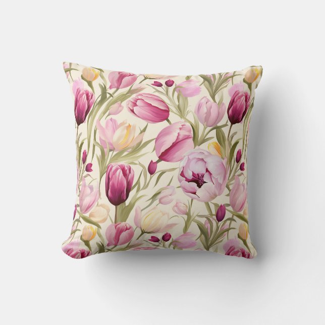Pink Tulips Throw Pillow (Front)