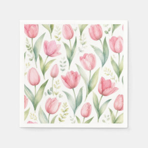 Pink Tulips Watercolor Floral Painting Botanical Napkins