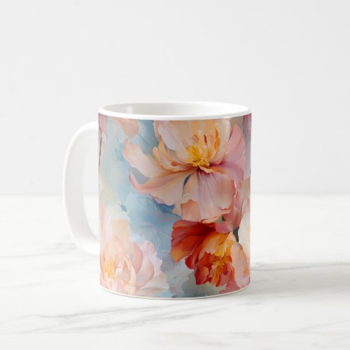 Pink Tulips Watercolor Floral Pattern Coffee Mug