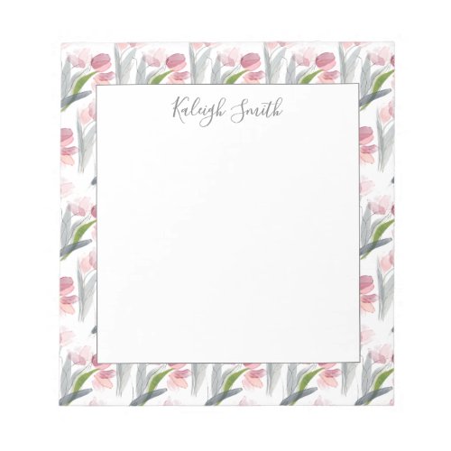 Pink Tulips Watercolor Flowers Springtime White Notepad