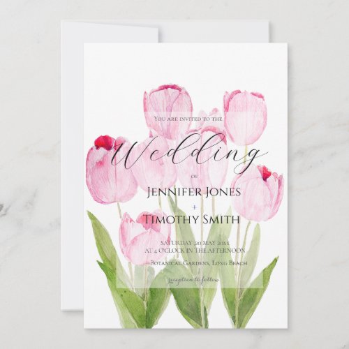 Pink tulips watercolor  invitation
