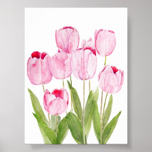 Pink tulips watercolor  poster