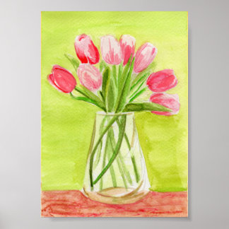 Pink Tulips Watercolor Poster